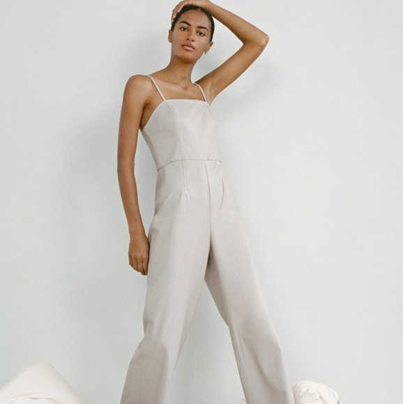 NWT ZARA | Faux Leather Long Jumpsuit Sand - Picture 4 of 11